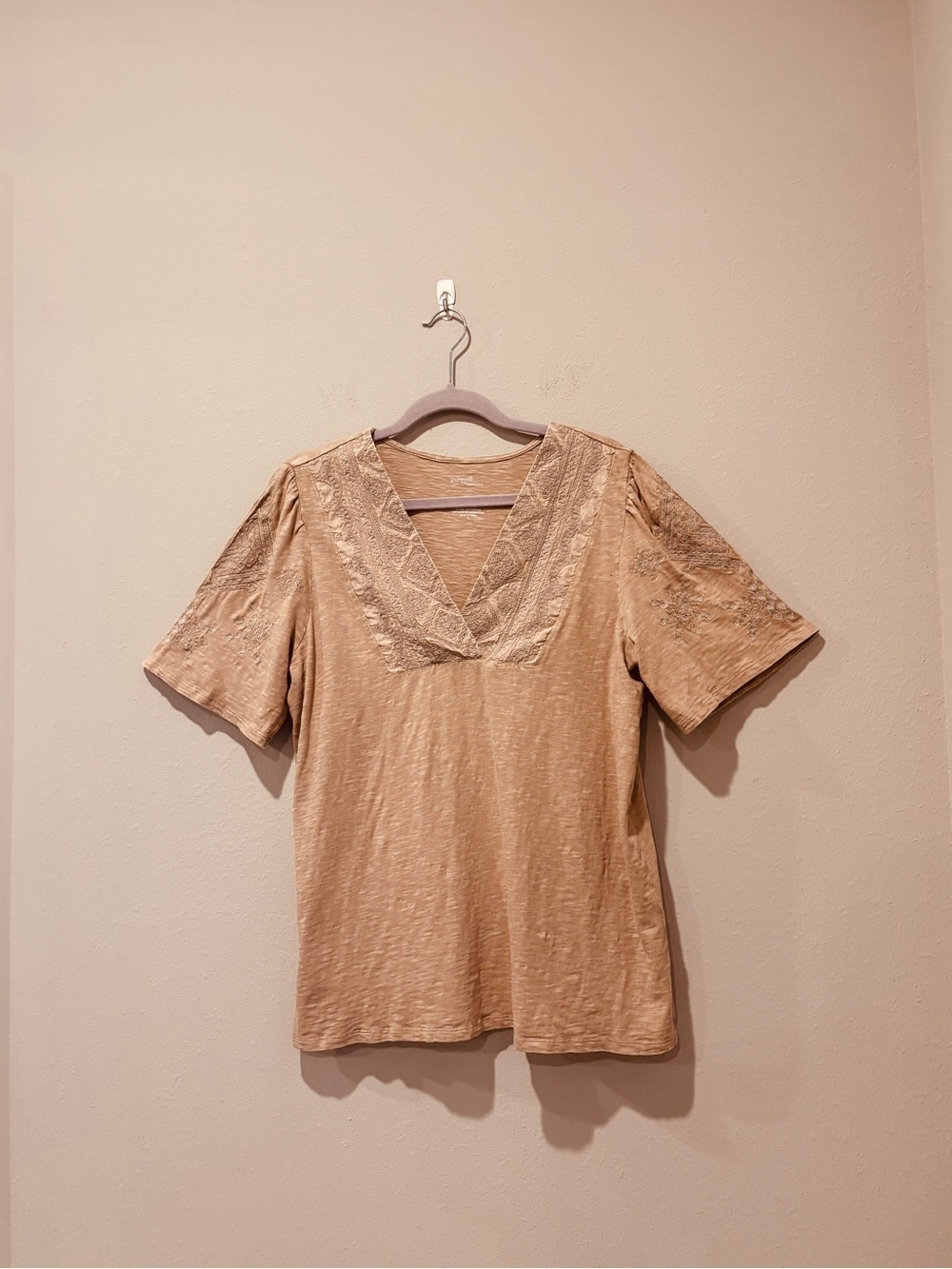 Pure Jill Embroidered Cap Sleeve Tee Medium Cotton India Comfy Casual Office